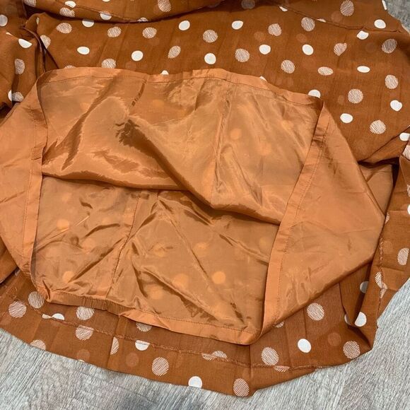 Vintage Orange Pleated Polka Dot Midi Swing Skirt S Small Lined - Picture 6 of 8